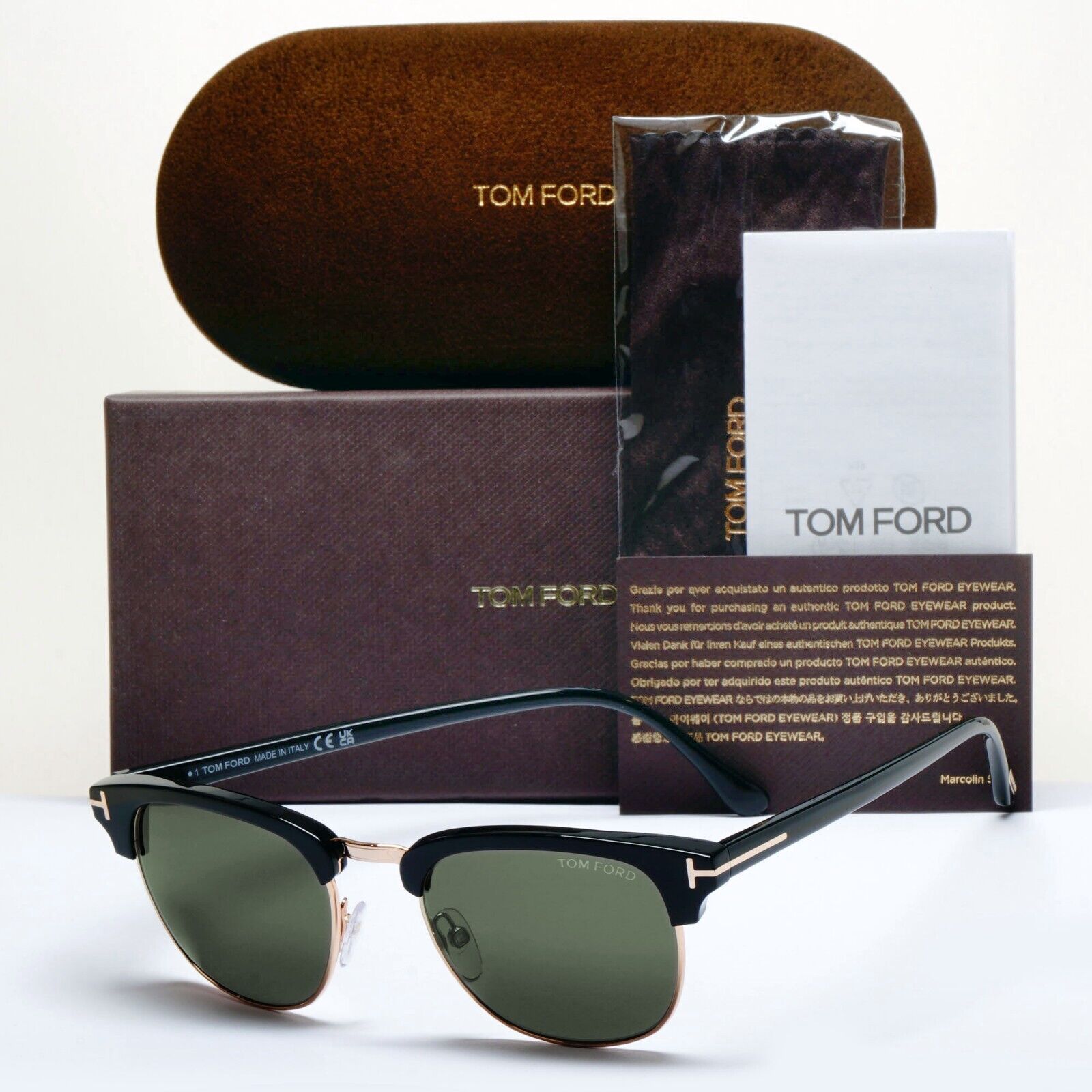 Tom Ford Sunglasses Henry Black Gold Green Square FT0248 TF 248 05N 51mm