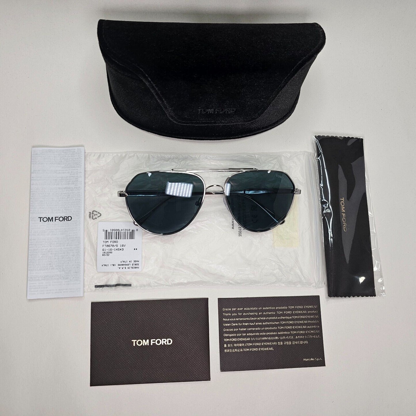 Tom Ford Sunglasses Andes Silver Green Teal Metal Pilot FT0670 TF 670 16V 61mm