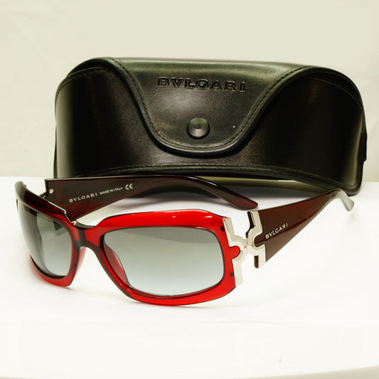 Bvlgari 2005 Vintage Sunglasses Red Burgundy Grey Silver Womens Wrap 860 518/11