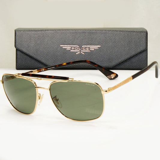 Police Gold Green Sunglasses Pilot Brow Bar Origins 44 SPL D43 COL 349K 58mm