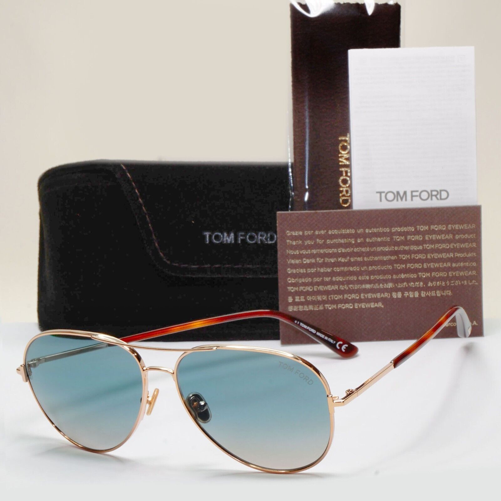 Tom Ford Sunglasses Clark Gold Blue Gradient Pilot Metal FT0823 TF 823 28P 59mm