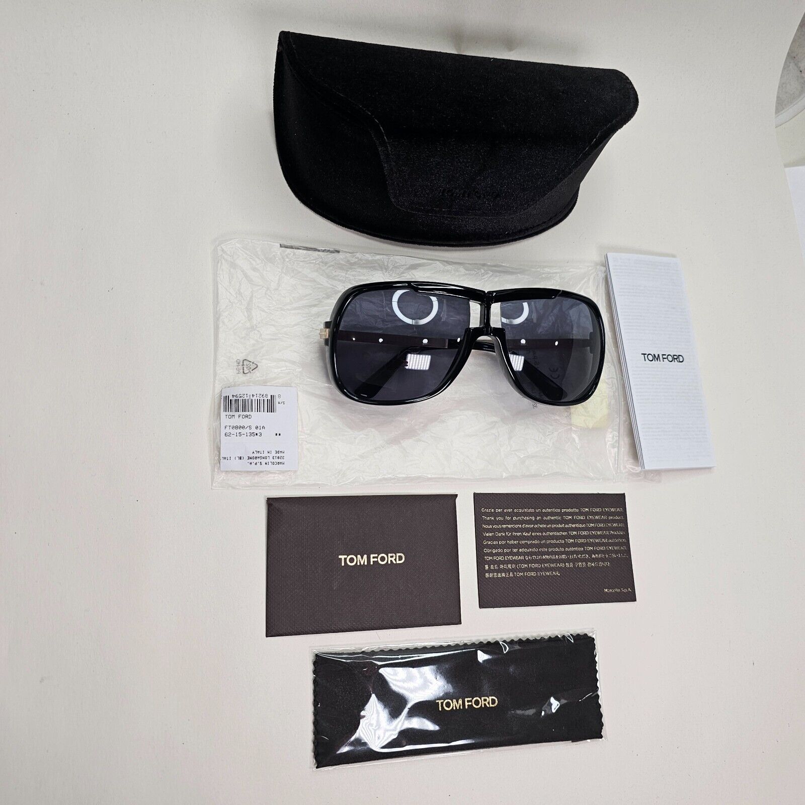 Tom Ford Sunglasses Black Gold Grey Square Caine FT0800 TF 800 01A Pilot 230924