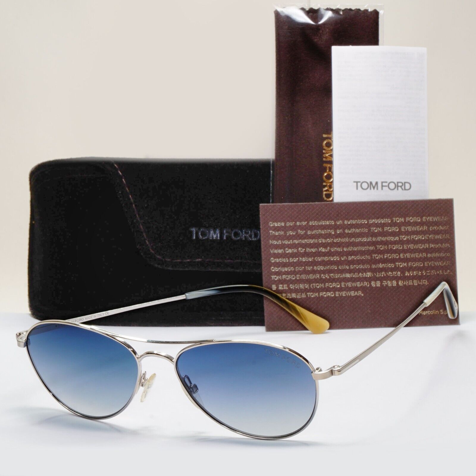 Tom Ford Sunglasses Oliver Blue Silver Metal Pilot Rhodium FT0495 TF 495 18W