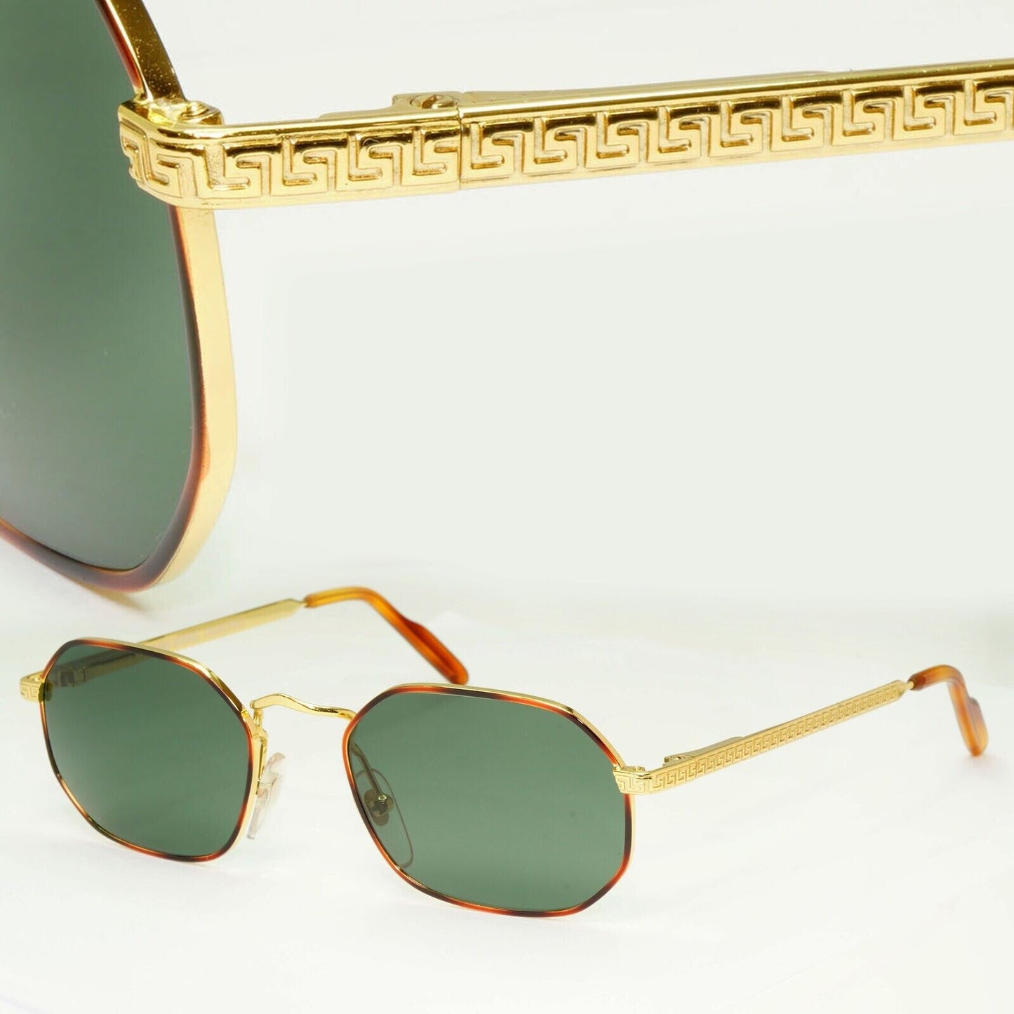 Gianni Versace 1995 Sunglasses Vintage Gold Green Hexagon MOD G09 COL 07M