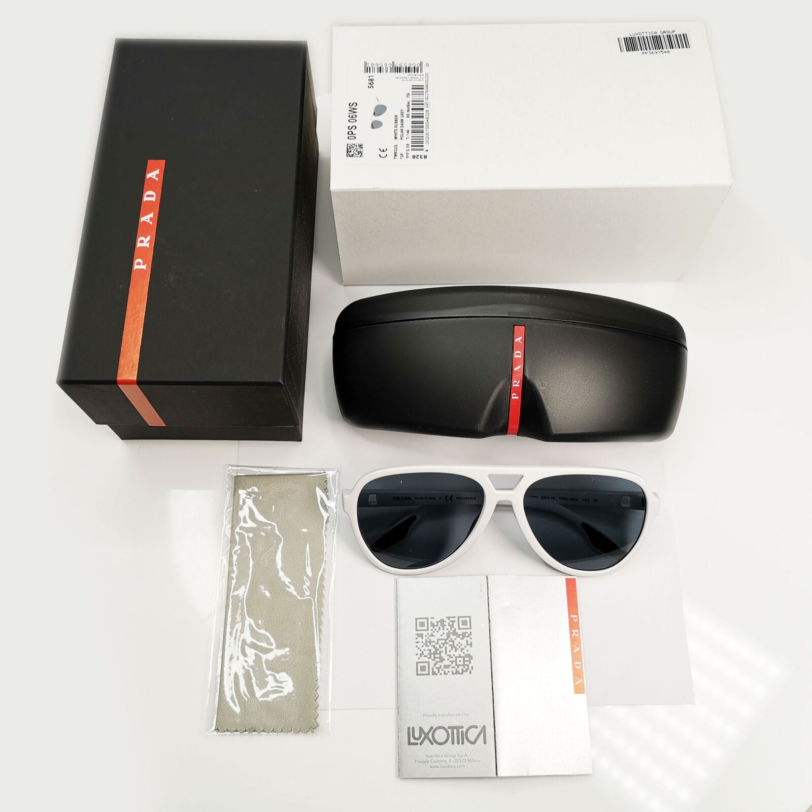 Prada White Polarized Sunglasses Pilot Grey Red Stripe PS06WS SPS 06W TWK-02G