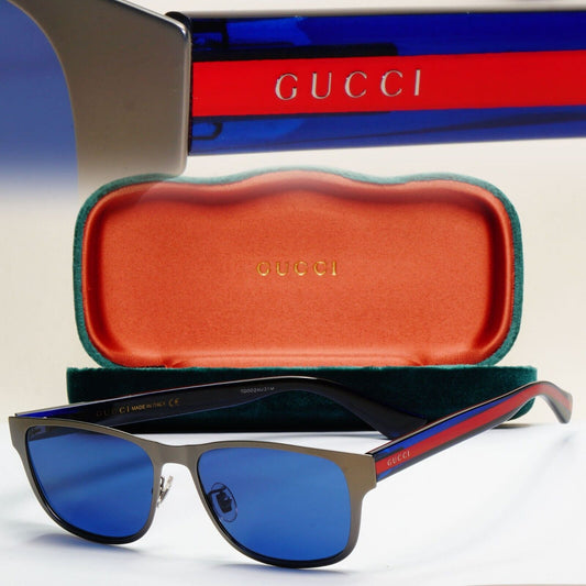 Gucci Sunglasses 2017 Blue Grey Gunmetal Square GG 0007O 003 55mm 131024