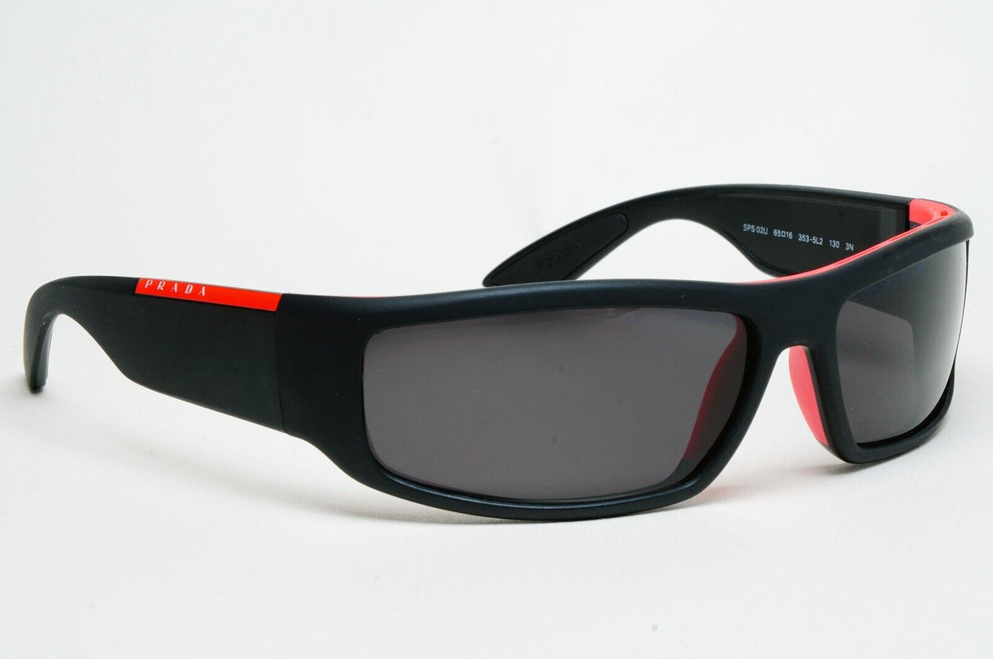 Prada Sunglasses Black Matte Wrap Red Stripe PS02US SPS 02U 353-5L2 231124