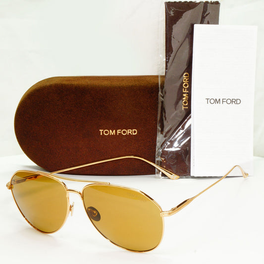 Tom Ford Titanium Japan Sunglasses Gold Brown Pilot Cyrus TF 747 30F FT0747