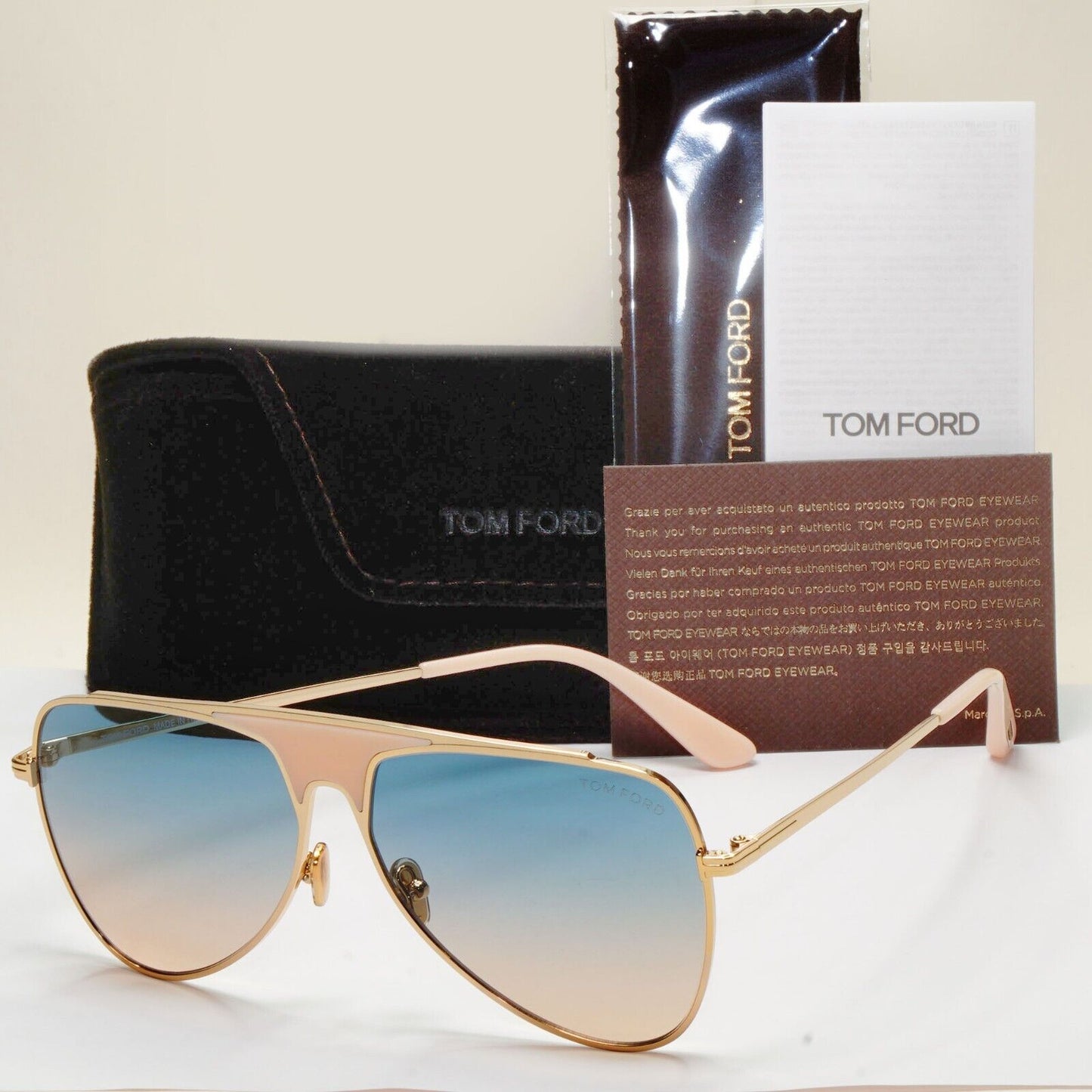 Tom Ford Sunglasses Ethan Gold Blue Gradient Pilot Metal FT0935 TF 935 28W 60mm