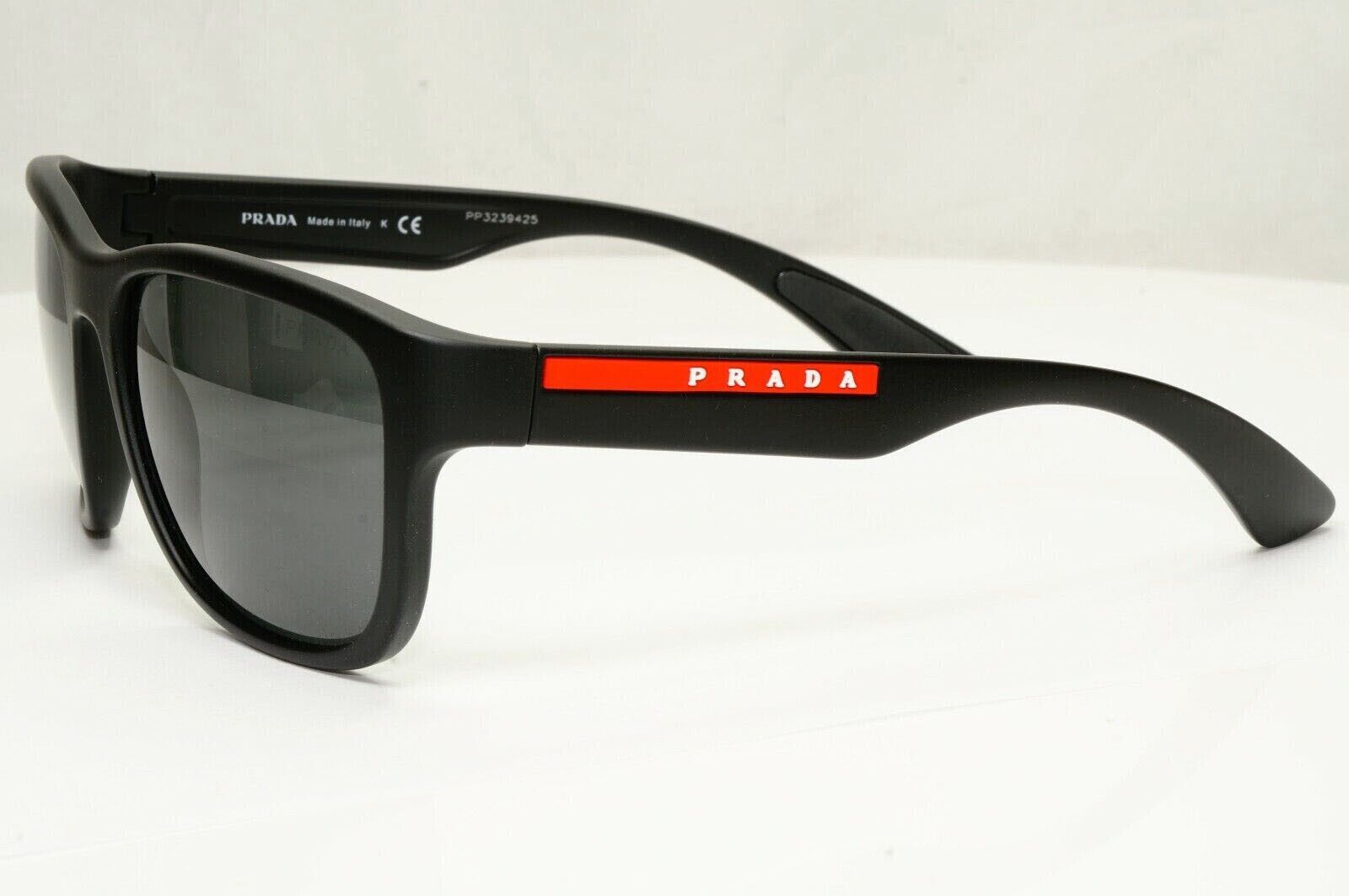 Prada Sunglasse Black Square Rubber PS01US SPS 01U DG0-5S0 Red Stripe Rossa 59mm