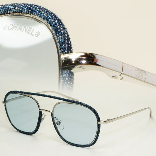 Chanel Sunglasses Denim Blue Silver Pilot Metal 4249-J c.271/72 53mm