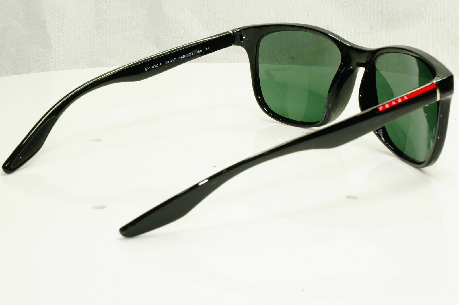 Authentic Prada Mens Glossy Black Green Square Sunglasses SPS 03O F 1AB-3O1