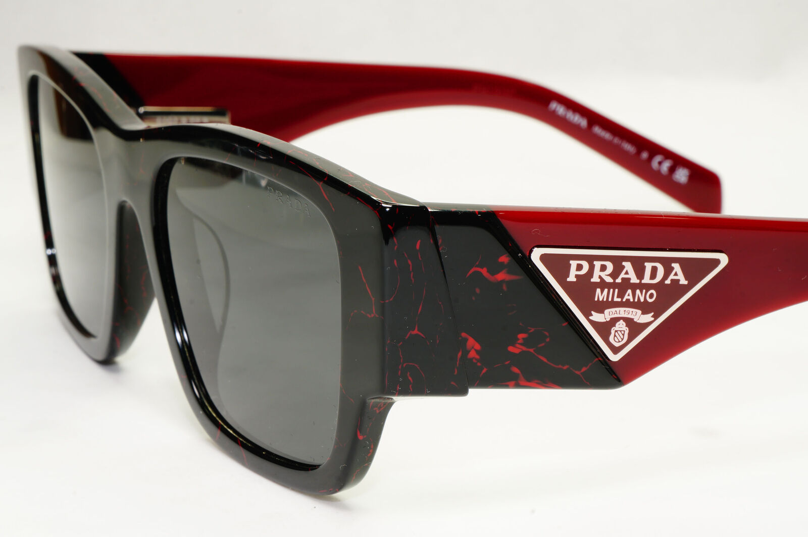 Prada Triangle Sunglasses Black Red Burgundy PR10ZS F SPR 10Z-F 11F-5S0