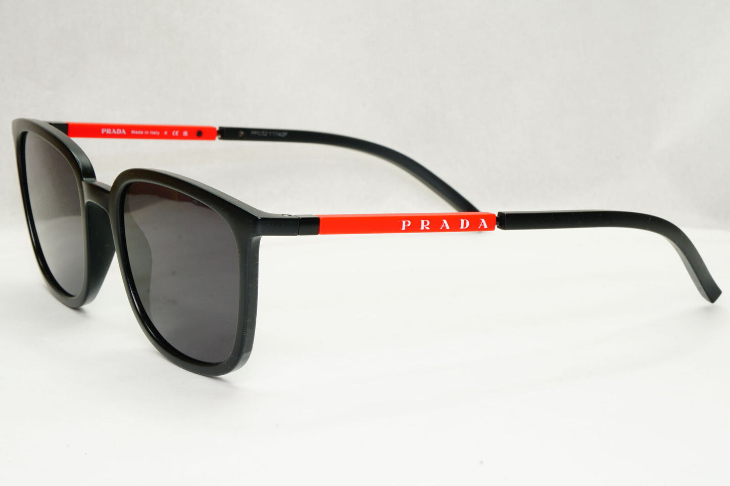 Prada Sunglasses Black Rubber Square Red Stripe PS05NV VPS 05N 1BO-1O1 54mm