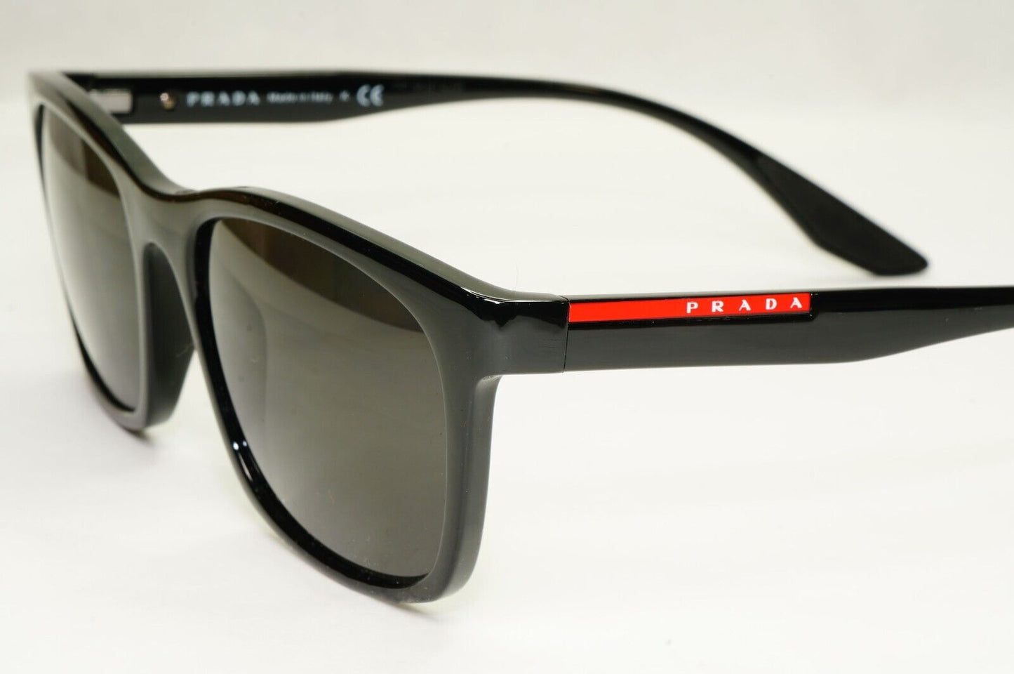 Prada Sunglasses Black Glossy Square Red Stripe PS02NV VPS 02N 1AB-1O1 55mm