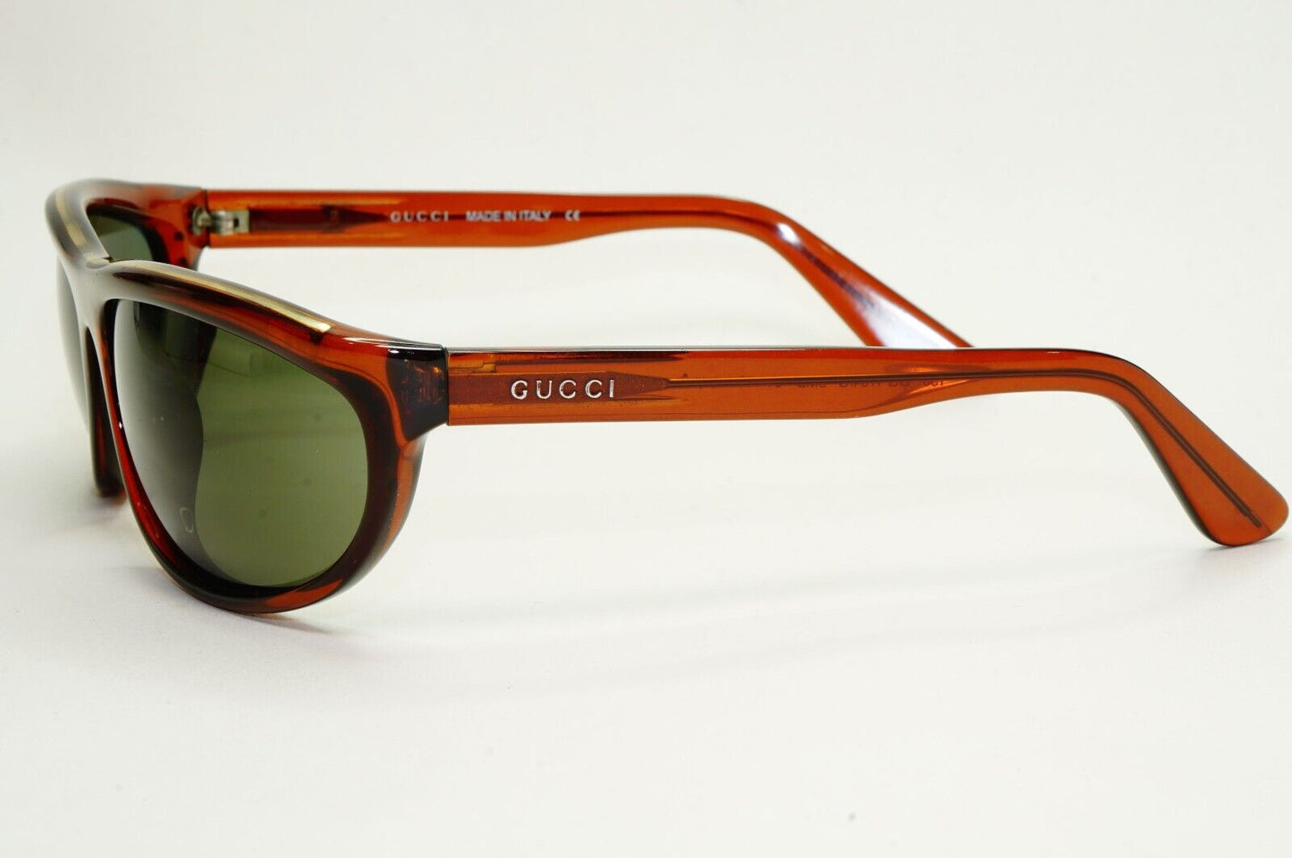 Gucci Sunglasses 1997 Vintage Glass Lens Brown Green Wrap GG 1164/S 5MB 050824