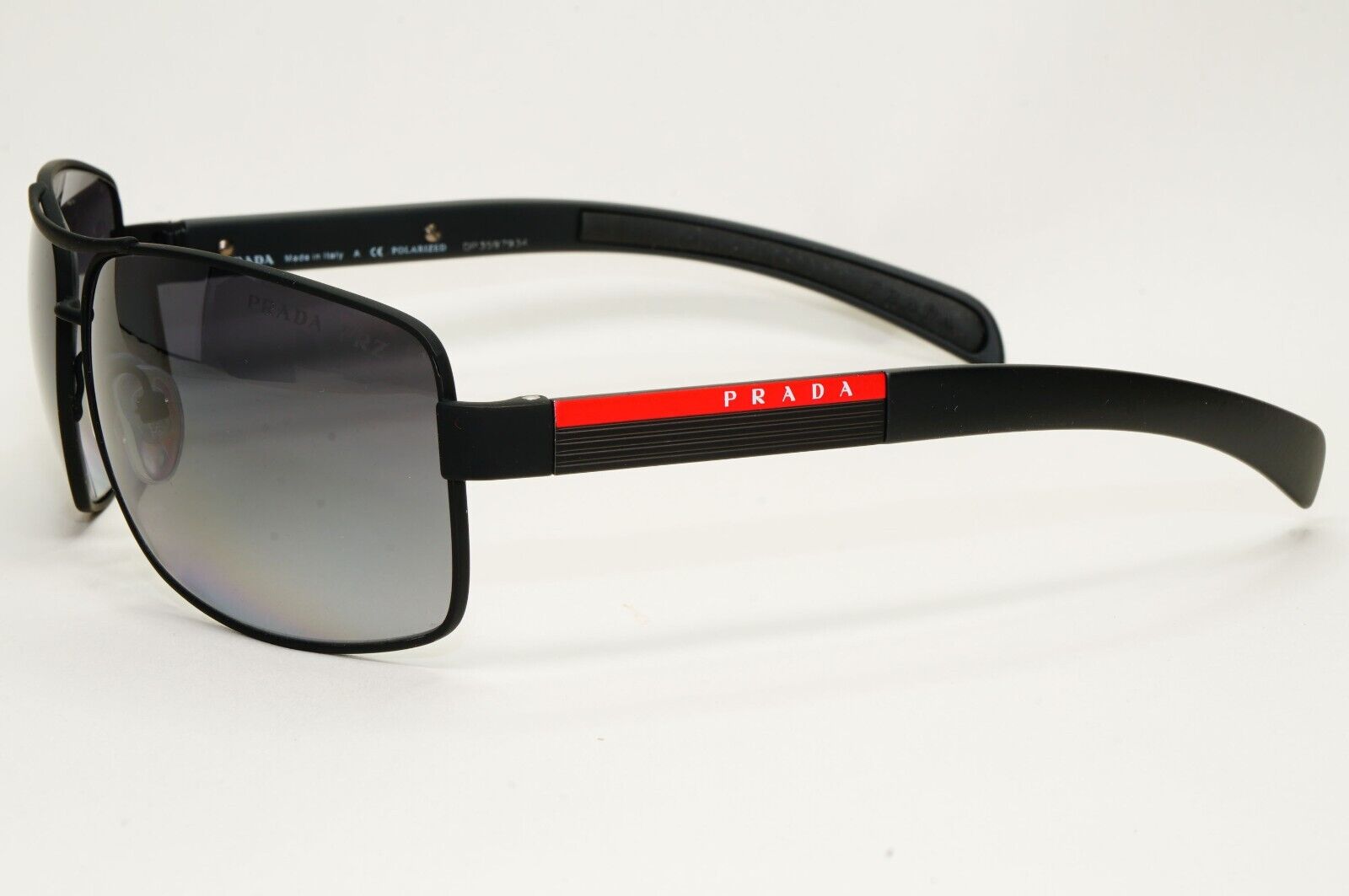 Prada Sunglasses Polarized Black Wrap Rubber PS54IS SPS 54I DG0-5W1 65mm 39729