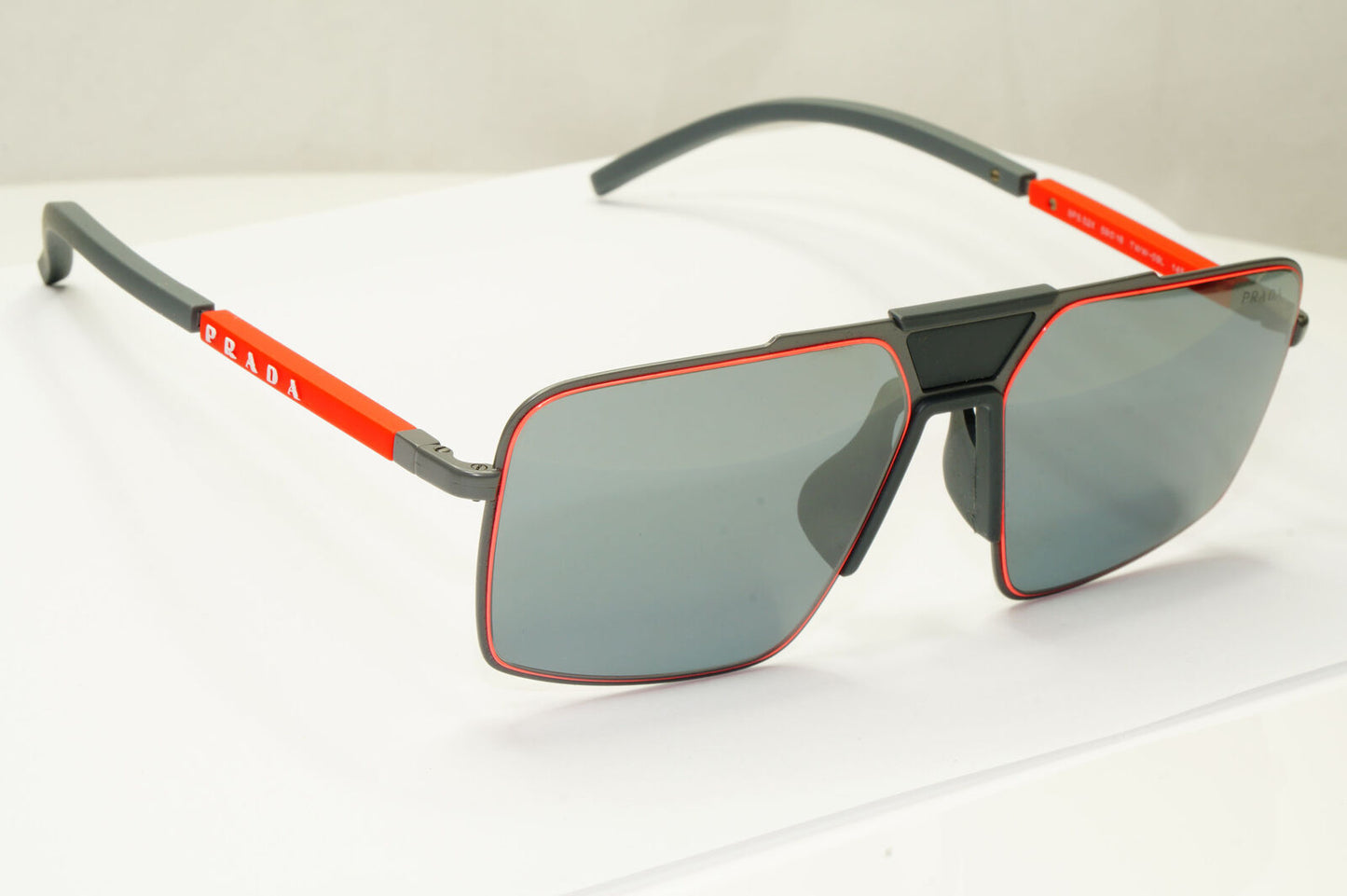 Prada Grey Mirror Sunglasses Square Red Mens Fashion SPS 52X TWW-09L PS52XS