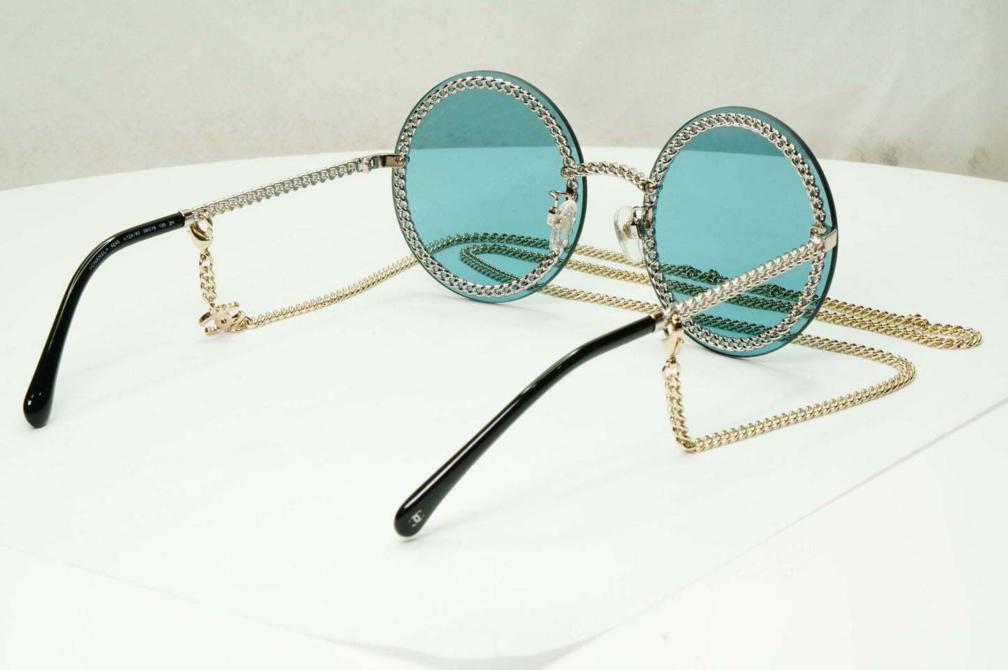 Chanel Chain Sunglasses Round Blue Year 2021 Silver Gold 4245 c.124/80 280323