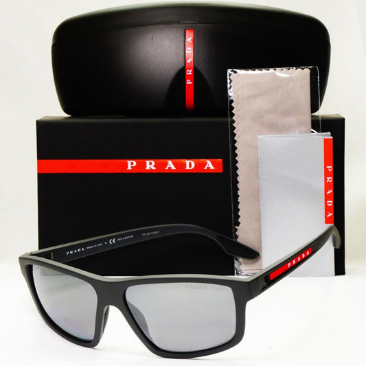 Prada Sunglasses Polarized Silver Mirror Grey Rubber PS02XS SPS 02X UFK-07H