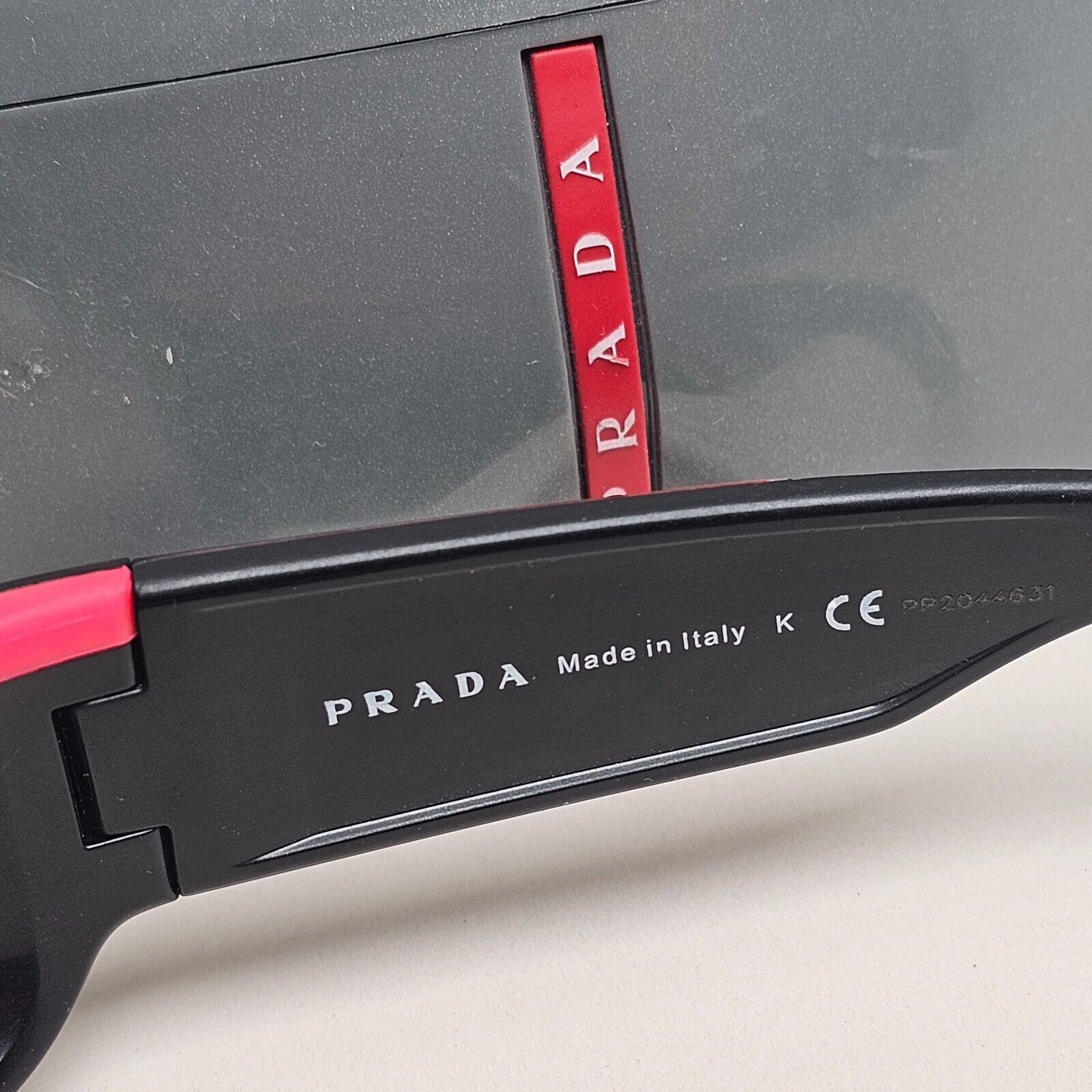 Prada Sunglasses Black Matte Wrap Red Stripe PS02US SPS 02U 353-5L2 231124