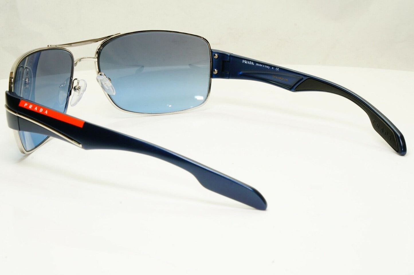 Authentic Prada Mens Blue Square Metal Sunglasses SPS 53N 1BC-5I1 Red Stripe