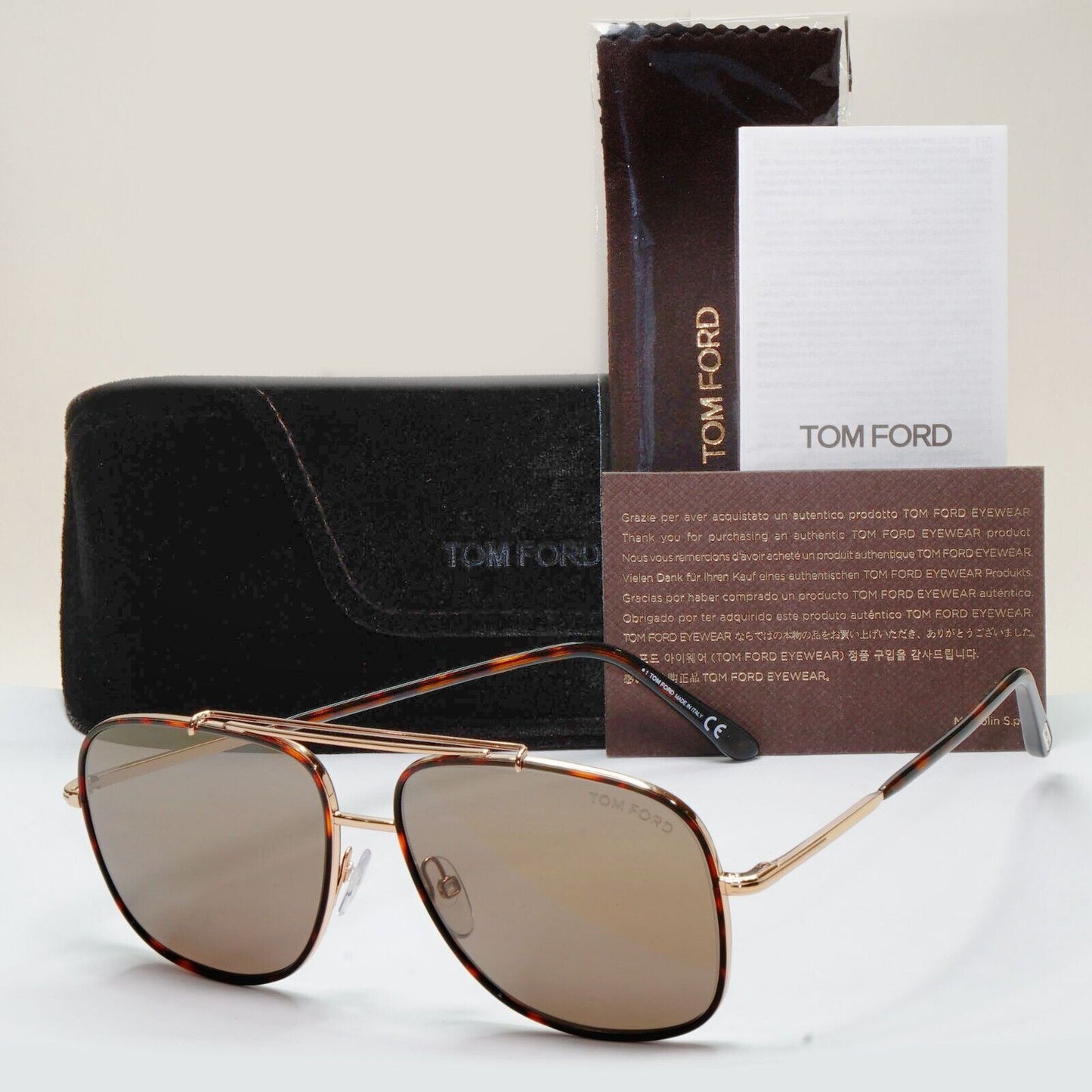 Tom Ford Sunglasses Benton Gold Brown Mirror Navigator FT0693 TF 693 28G 58mm