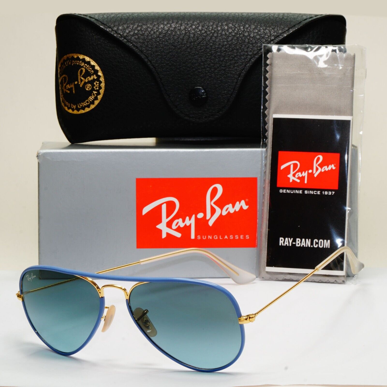 Ray-Ban Sunglasses Aviator Full Color Blue Gold RB 3025-J-M 001/4M Small 55mm