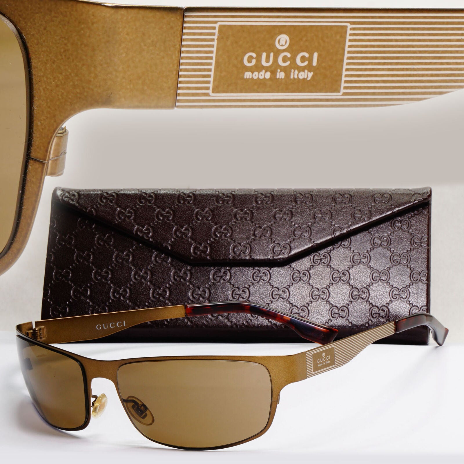 Gucci Sunglasses 2003 Vintage Bronze Brown Wrap Metal GG 1871/S QGH6J 180124