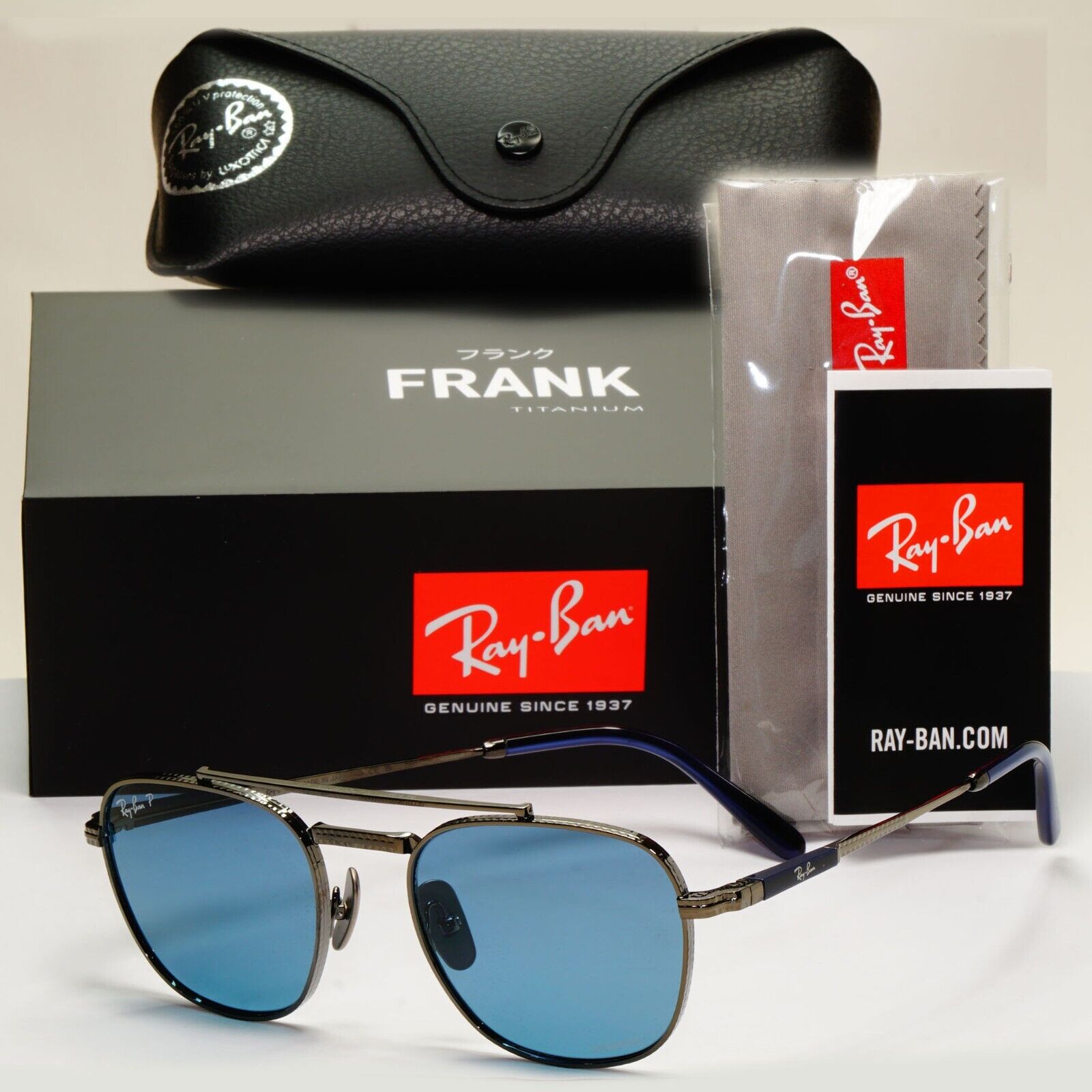 Ray-Ban Sunglasses Frank II Titanium Polarised Gunmetal Blue RB 8258 3142/S2 51m