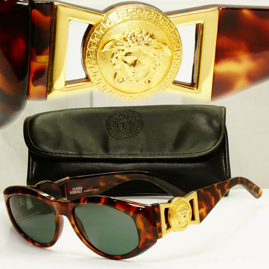 Gianni Versace Sunglasses 1996 Vintage Brown Gold Medusa 424 869 Biggie Smalls