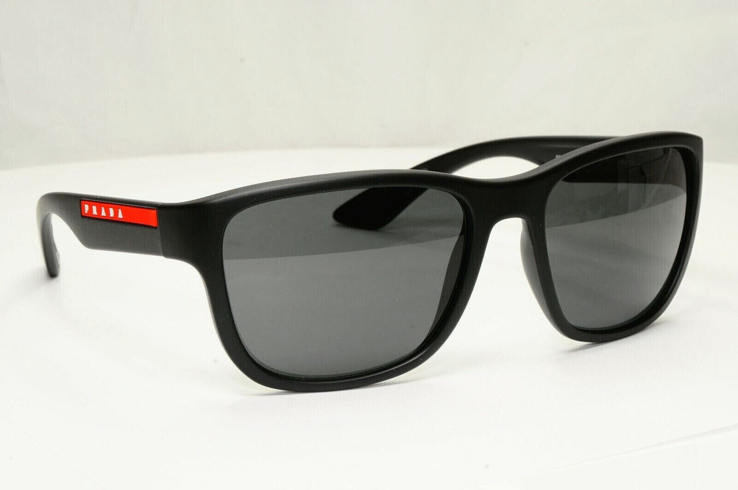 Prada Sunglasse Black Square Rubber PS01US SPS 01U DG0-5S0 Red Stripe Rossa 59mm