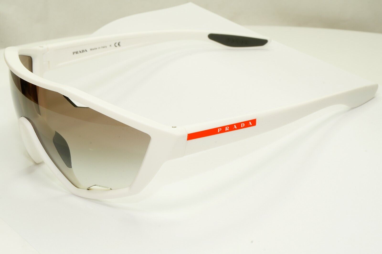 Prada Shield White Sunglasses White Brown Gradient Visor Cycling SPS 10U TWK-5O0