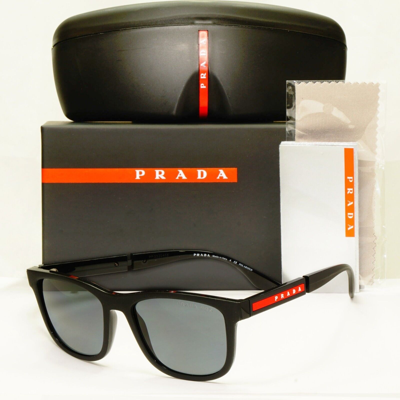 Prada Polarized Sunglasses Square Designer Fashion SPS 04X DG0-02G Red Stripe [A