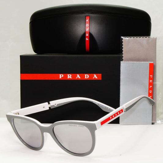 Prada Polarised Silver White Grey Sunglasses Red Stripe PS05XS SPS 05X 04S-04L