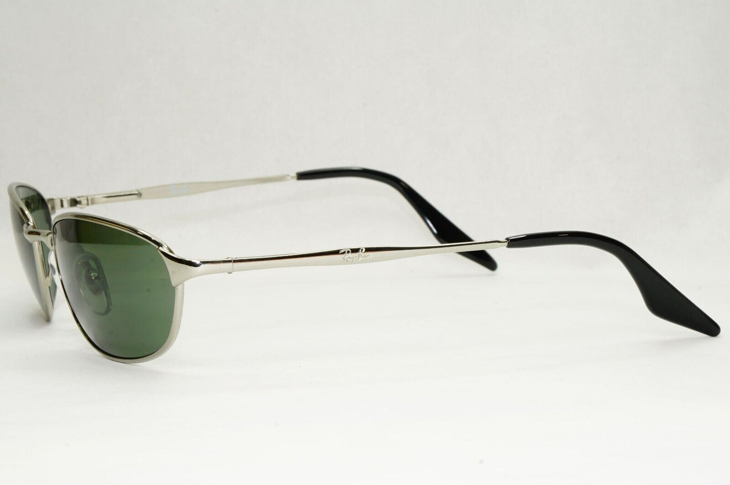 Ray-Ban Sunglasses Year 2004 Vintage Silver Green Grey Wrap Metal RB 3023 W2962