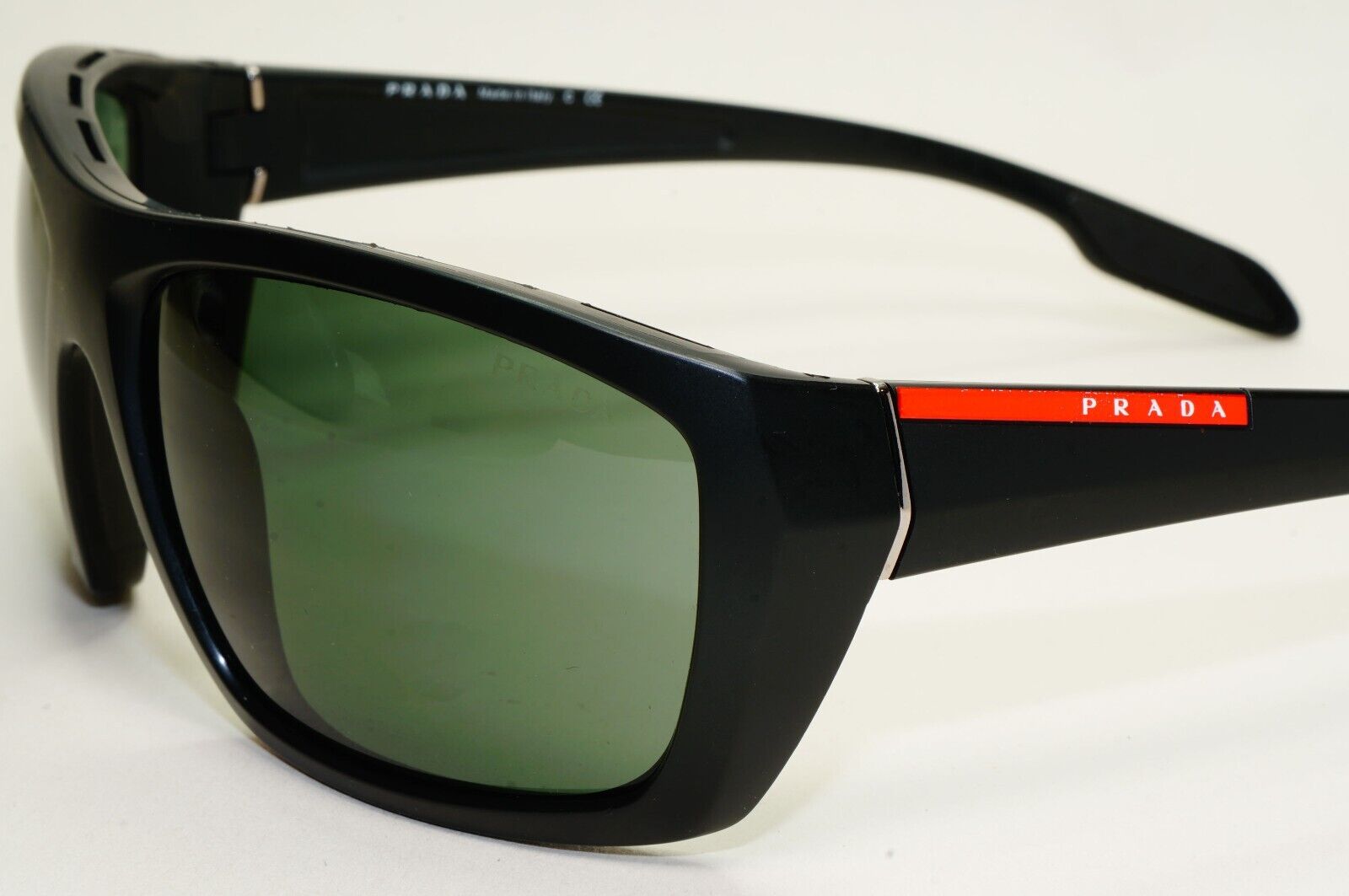 Prada Sunglasses 2008 Vintage Wrap Black Green PS01OS SPS 01O 1BO-3O1 120824