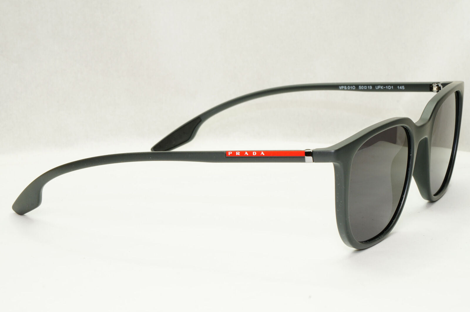 Prada Sunglasses Grey Rubber Square Red Stripe PS01OV VPS 01O UFK-1O1 50mm