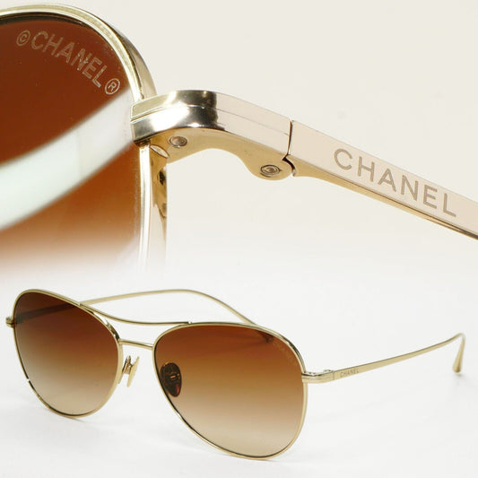 Chanel Sunglasses Titanium Gold Pilot Brown Gradient Metal 4259-T c.395/S5 56mm