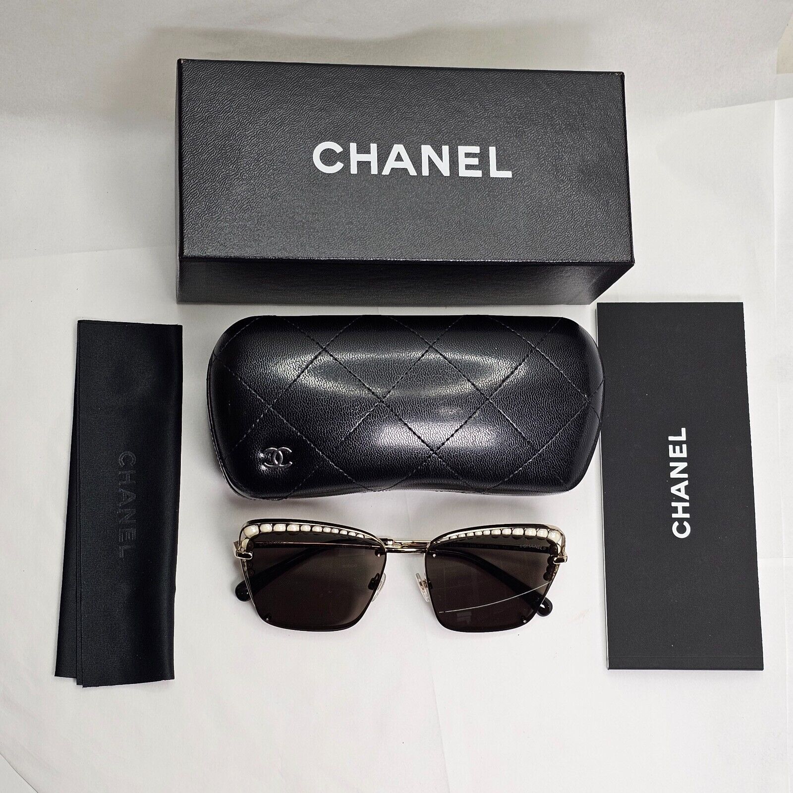 Chanel Sunglasses Pearl Gold Square Metal Brown 3N 4235-H c.395/S7 57mm