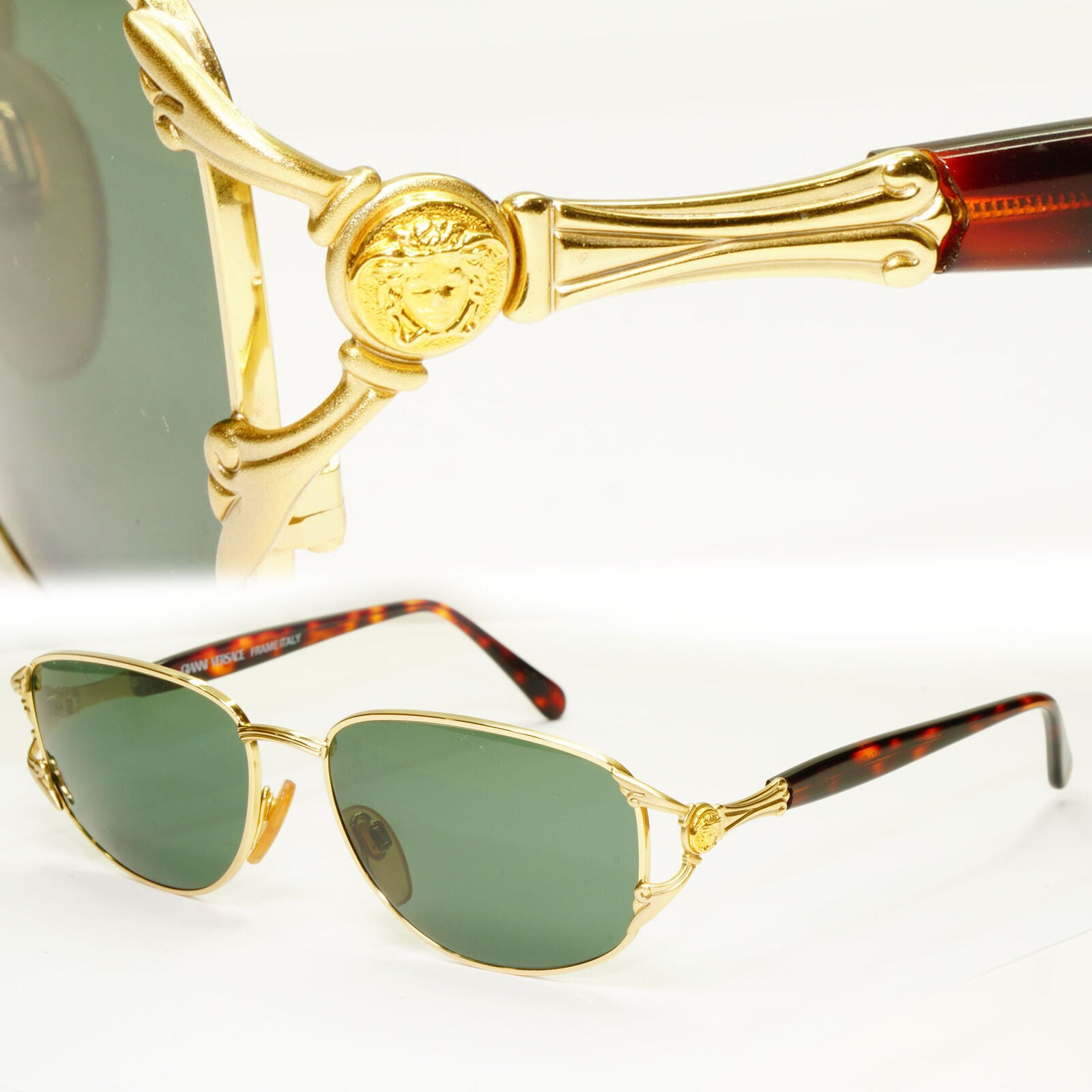 Gianni Versace 1995 Vintage Gold Medusa Green Brown Sunglasses MOD G41 COL 03L A