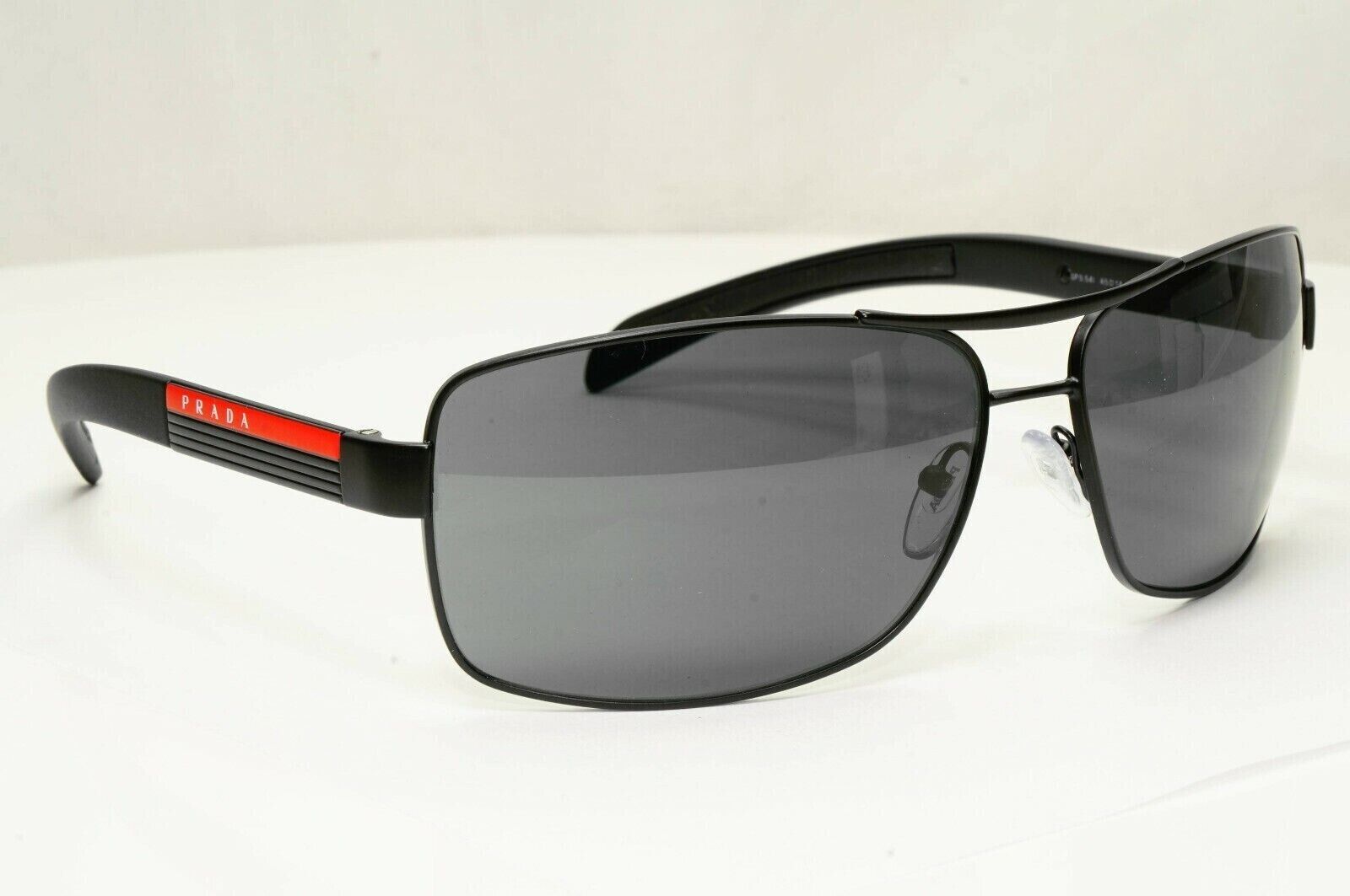 Prada Sunglasses Black Square Square Metal Sport Red Stripe SPS 54I 1BO-1A1 [A]