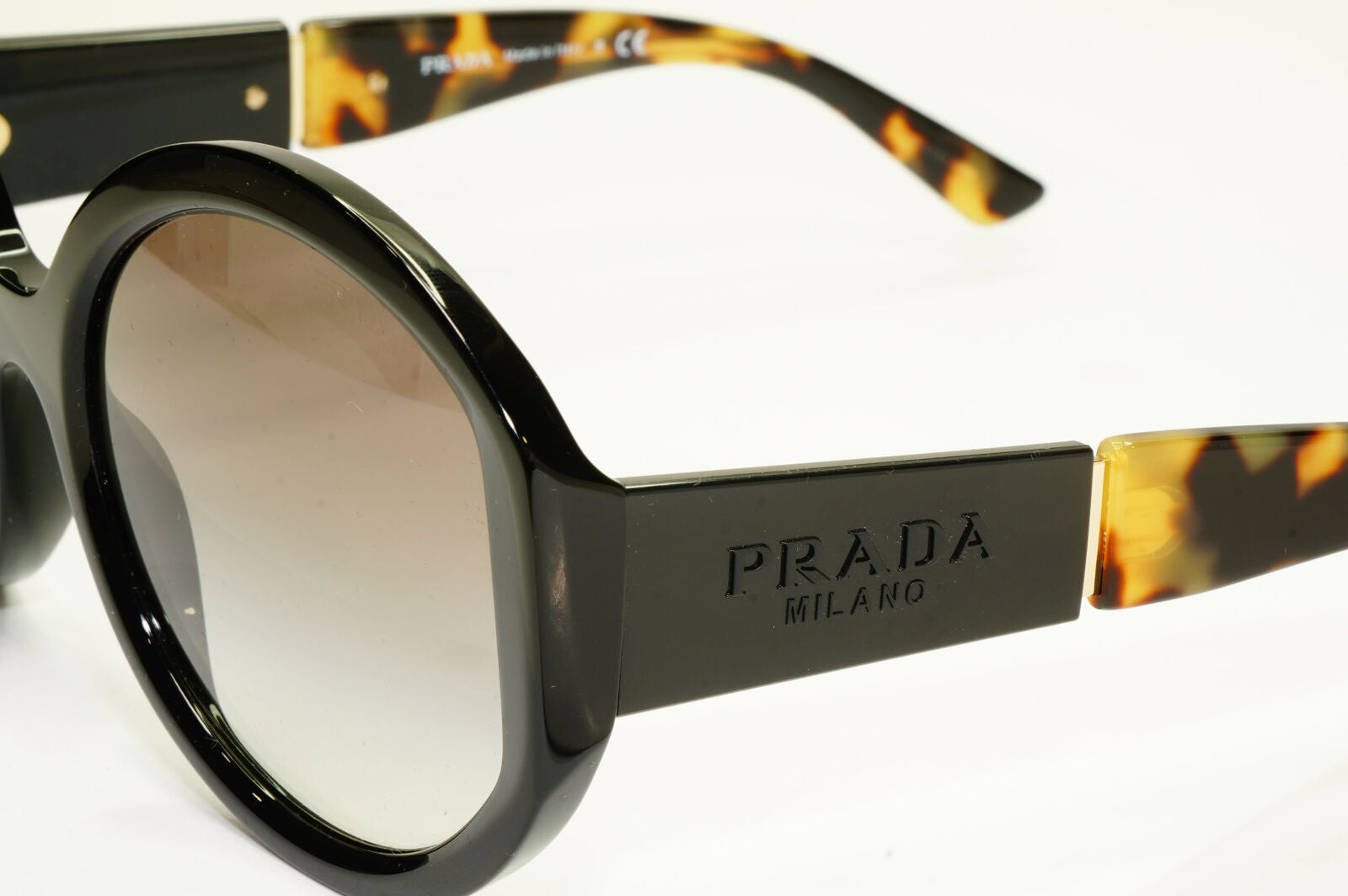 Prada Oversized Black Sunglasses Round Tortoiseshell Big Logo SPR 22X 1AB-0A7