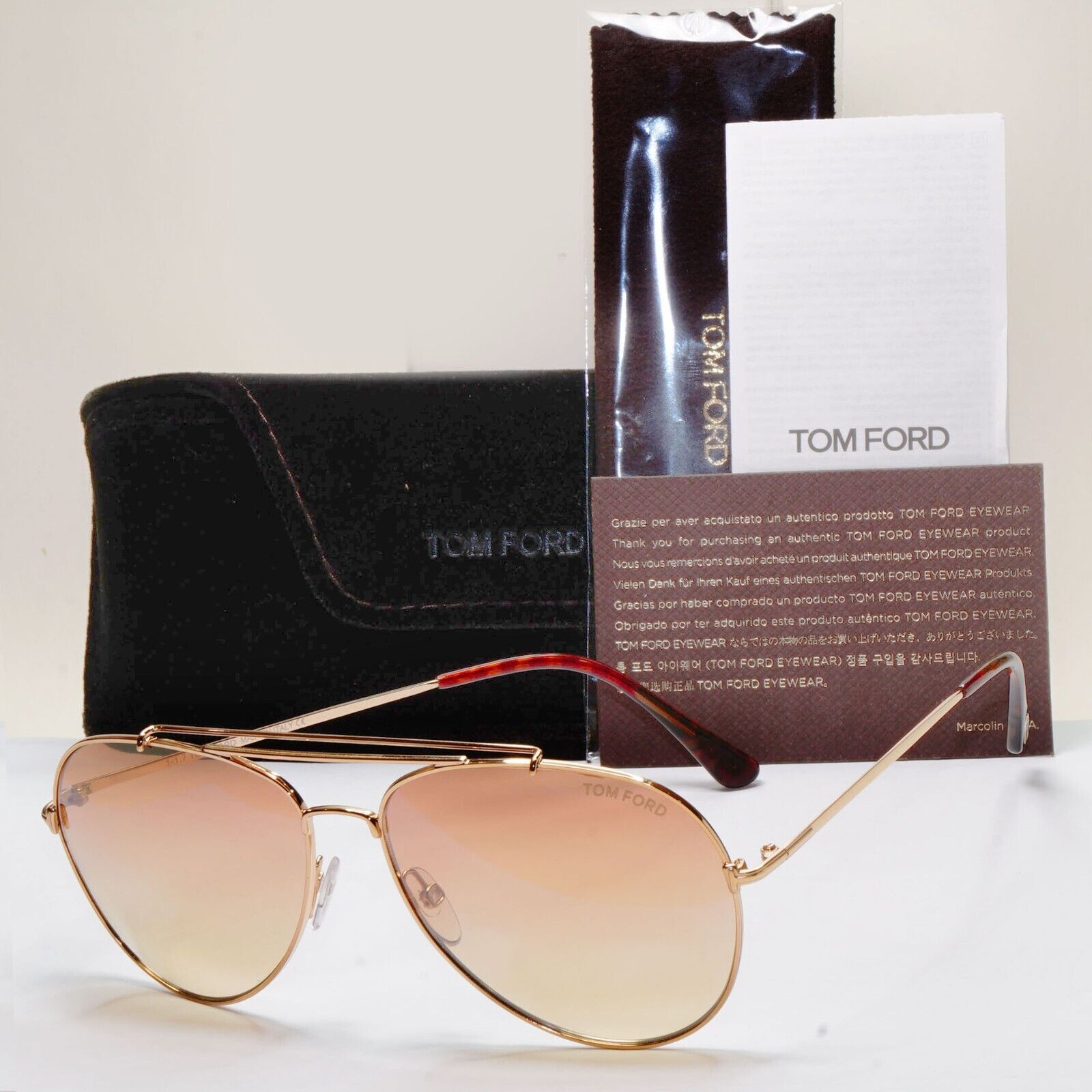 Tom Ford Sunglasses Indiana Gold Brown Gradient Metal Pilot FT0497 TF 497 28Z