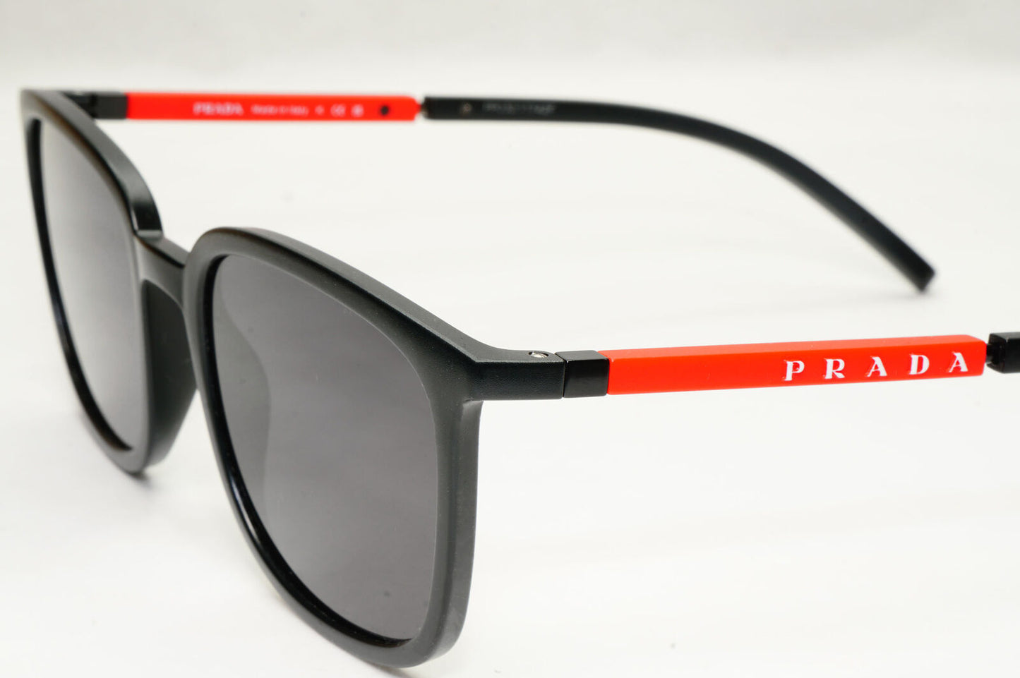 Prada Sunglasses Black Rubber Square Red Stripe PS05NV VPS 05N 1BO-1O1 54mm