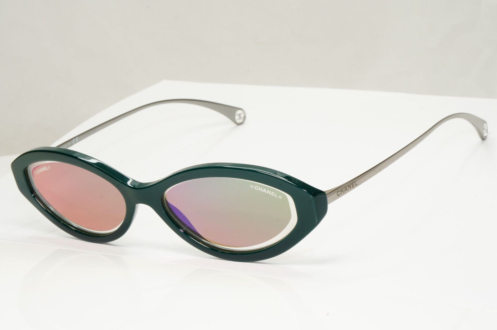 Chanel 2020 Sunglasses Green Gunmetal Grey Pink Mirror Slim 5424 c.1459/EC [A]