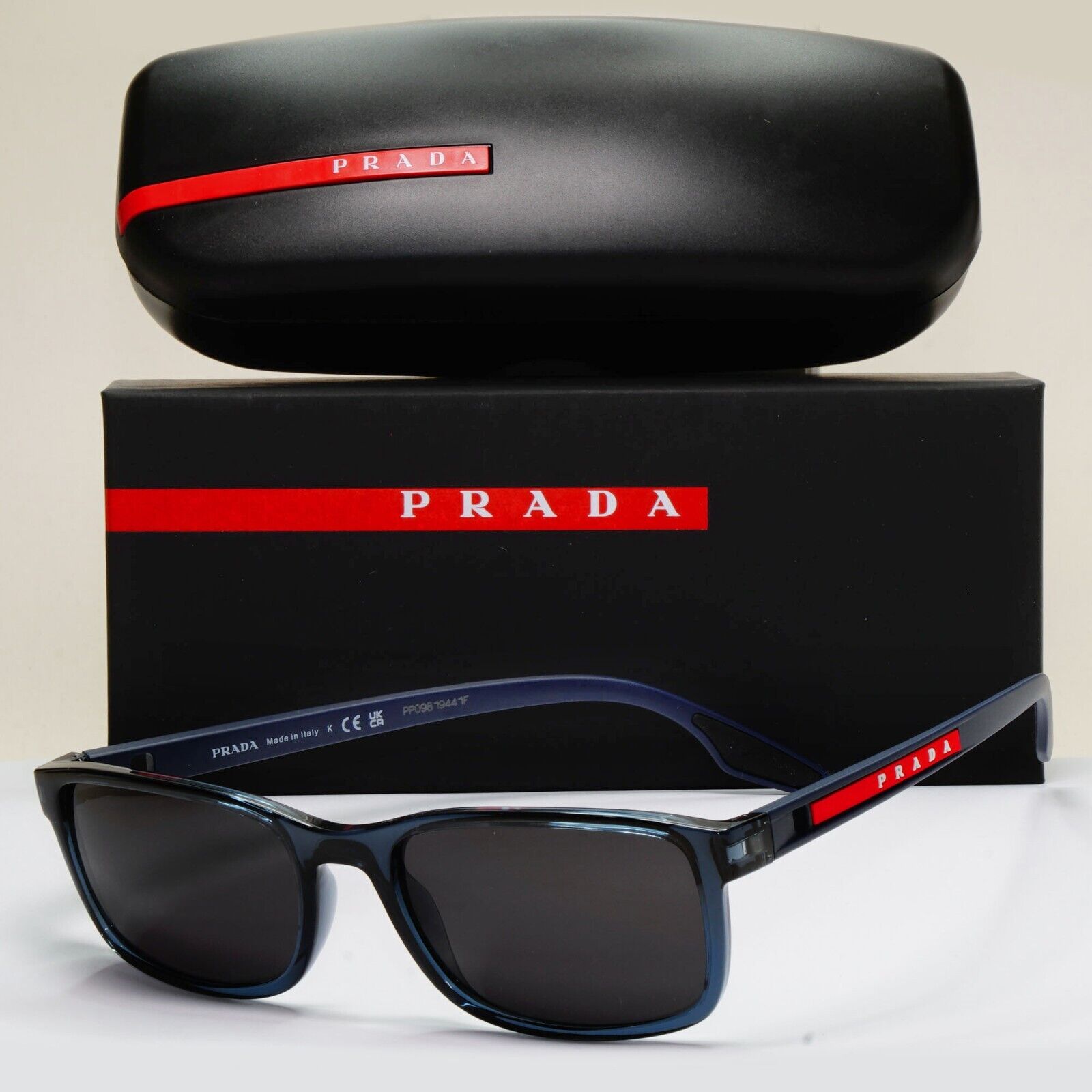 Prada Sunglasses Blue Crystal Black Square PS09OV VPS 09O CZH-1O1 55mm