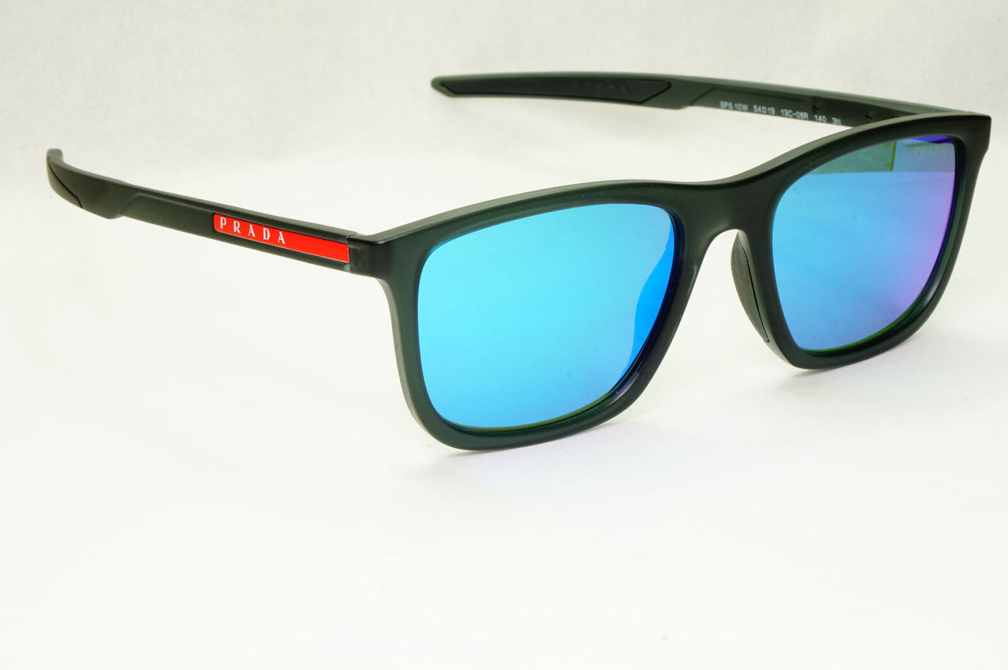 Prada Sunglasses Blue Mirror Grey Rubber Square PS10WS SPS 10W 13C-08R