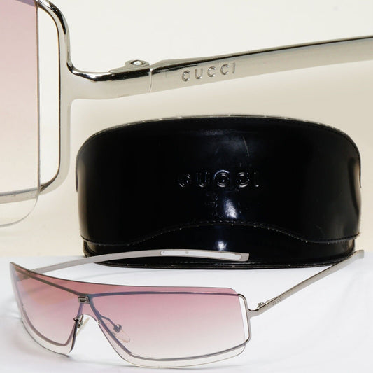 Gucci Sunglasses 1996 Vintage Silver Brown Shield Visor GG 1710/S 6LBBI 041124